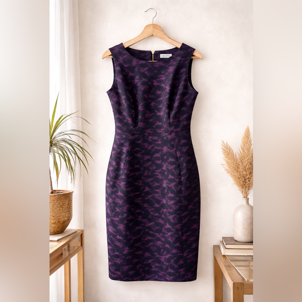 Calvin Klein Purple Jacquard Sheath Dress Modern Noir Tailored Fit Cocktail